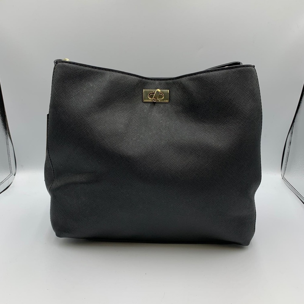 Vanessa Williams Posh Hobo Bag Black Faux Leather Gold Shoulder Strap VW-09-BK